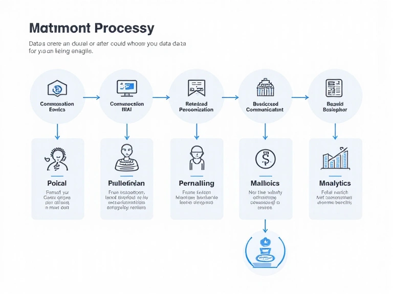 Un diagramma di flusso che mostra il processo di utilizzo dei dati, con icone che rappresentano servizi, comunicazione e analisi